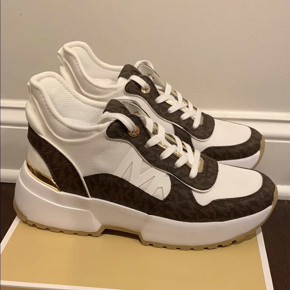 Women's White and Brown Sneakers